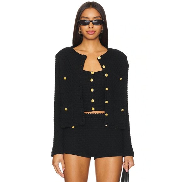MAJORELLE Evaline Cardigan in Black Knit Pockets - Picture 1 of 5